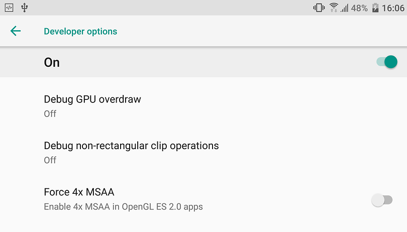 OPENGL MSAA. Developer options.