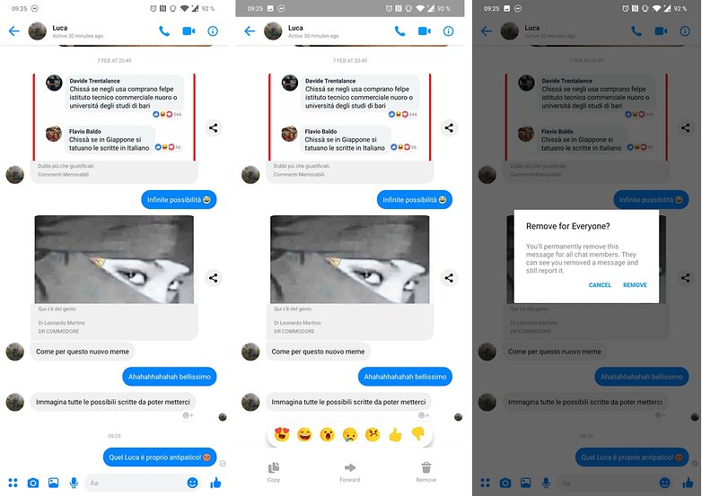 cancellare messaggi facebook messenger