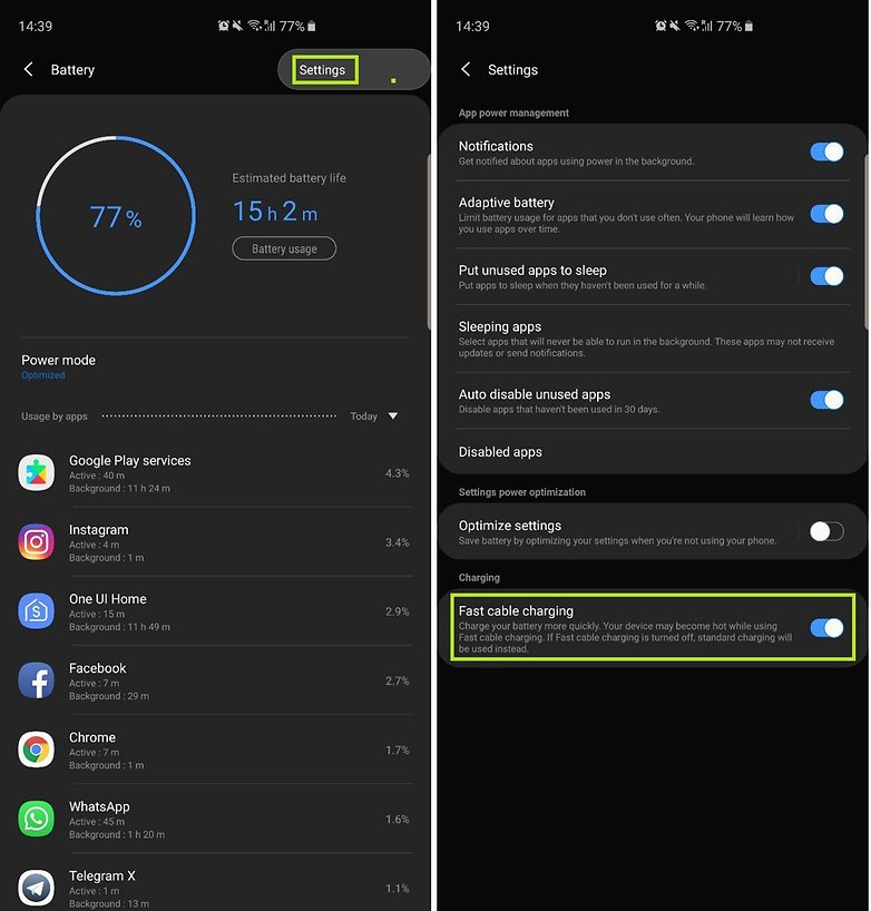 samsung fast charge option