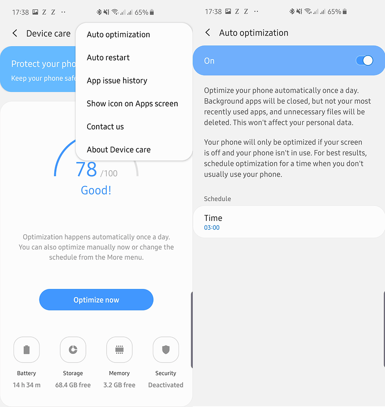 auto optimization battery samsung galaxy s10