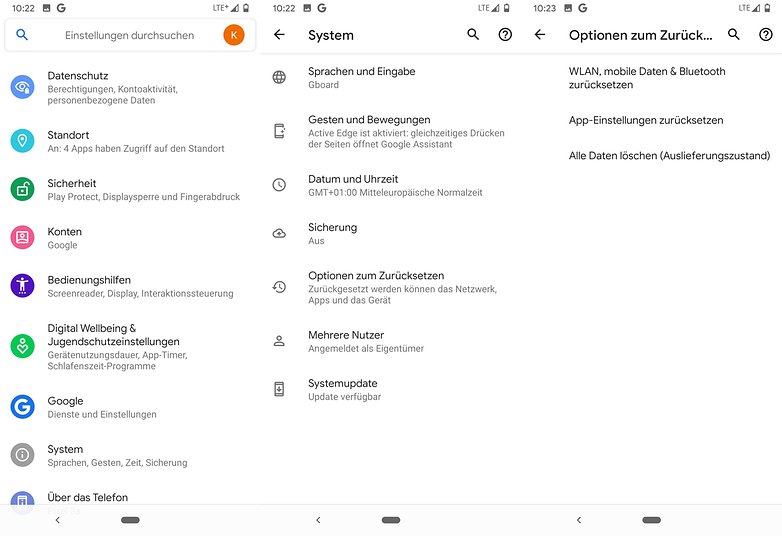 Werkeinstellungen zuruecksetzen Android 10