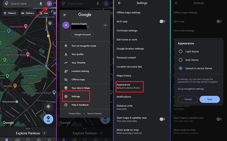 how to dark mode google maps android