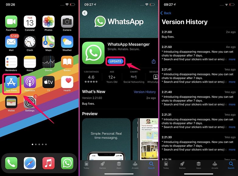 how to check whatsapp updates iOS