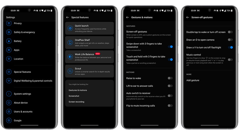 oneplus primero configura gestos de apagado de pantalla
