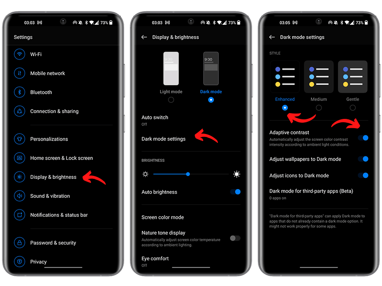 oneplus first things configured show dark mode