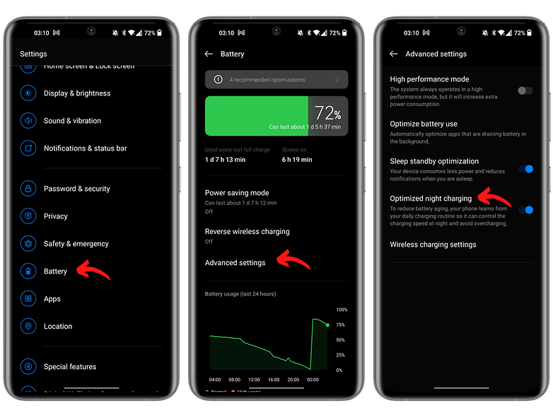 La configuración inicial de oneplus optimiza la carga nocturna