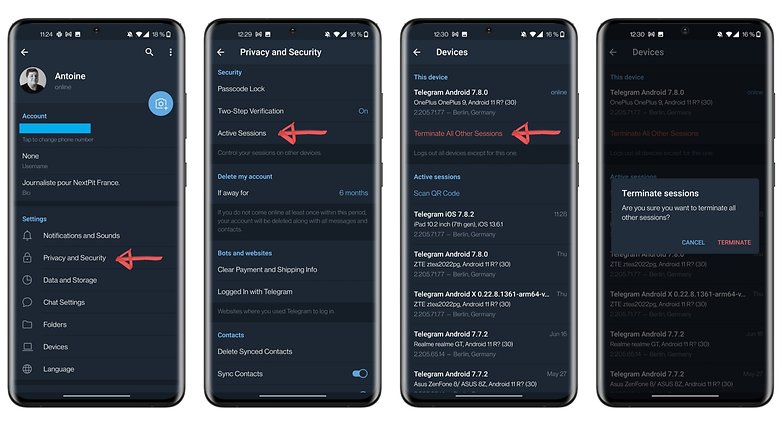 telegram how to terminate active sessions