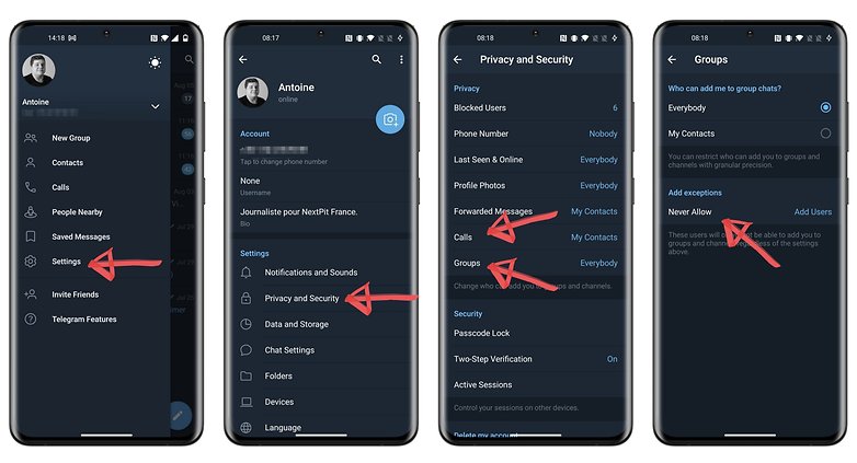 telegram privacy how to stop added to groups