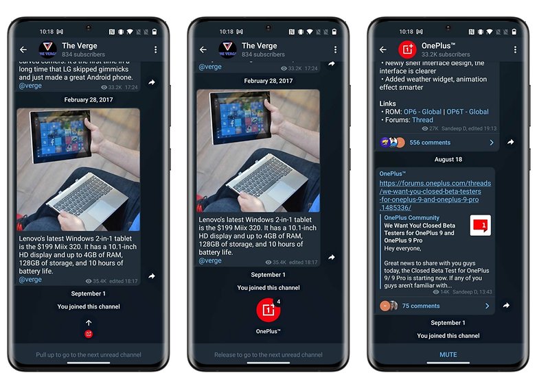 telegram update swipe unread channels