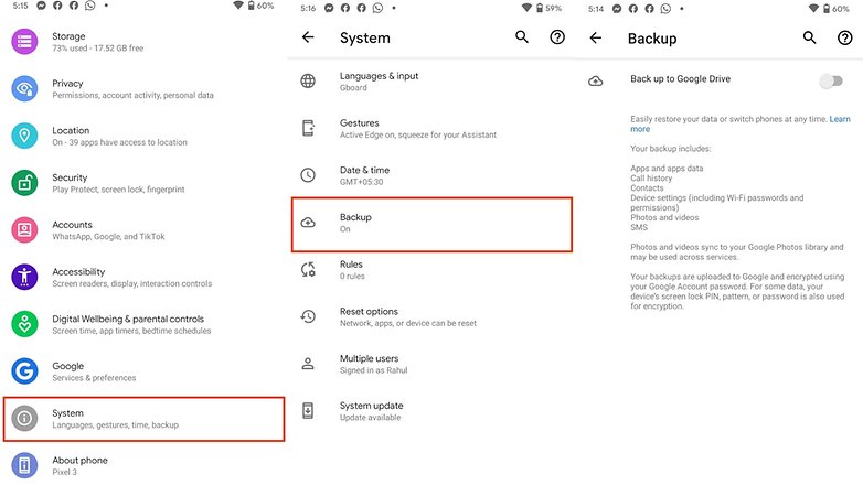 Backup Android Phone using Google