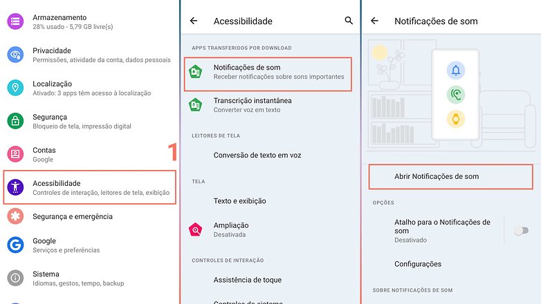 Acessibilidade notificacoes de som