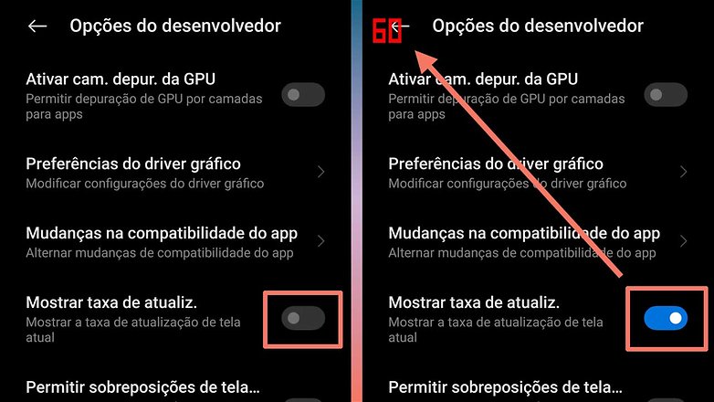 Mostrar taxa de atualizacao