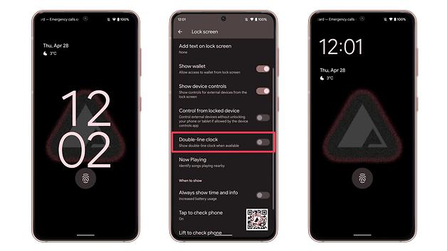 Android 13 overview single-line clock lock screen